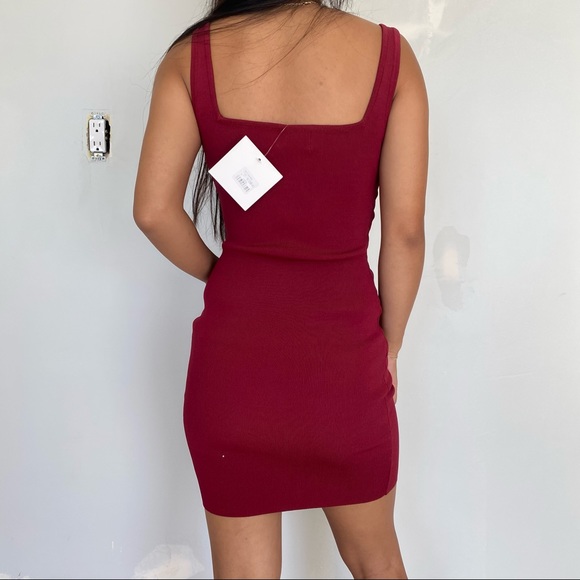 LF Red Square Neck Knit Ribbed Dress - Picture 3 of 3
